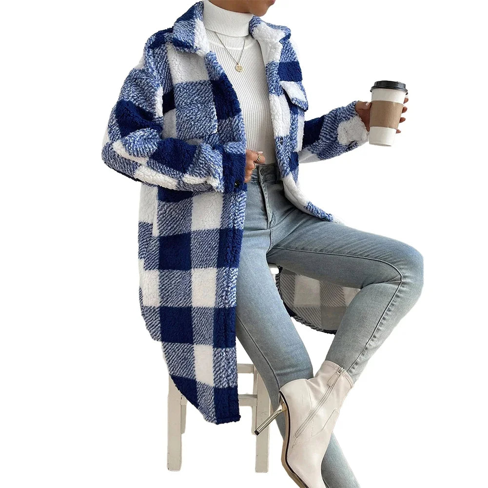 Giubbotto da donna in tartan con bottoni a quadri: giacca da vacanza, cardigan invernale caldo e trench in un unico elegante strato 3