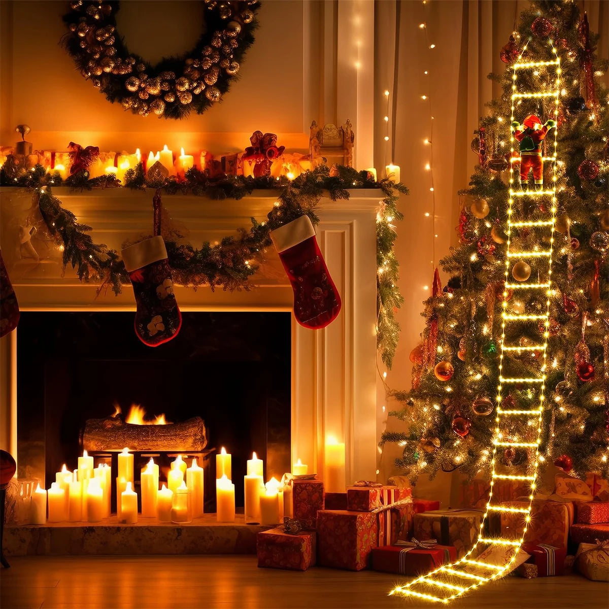 Golden Climb | Elegante illuminazione a LED per l'esposizione festiva di Babbo Natale 4