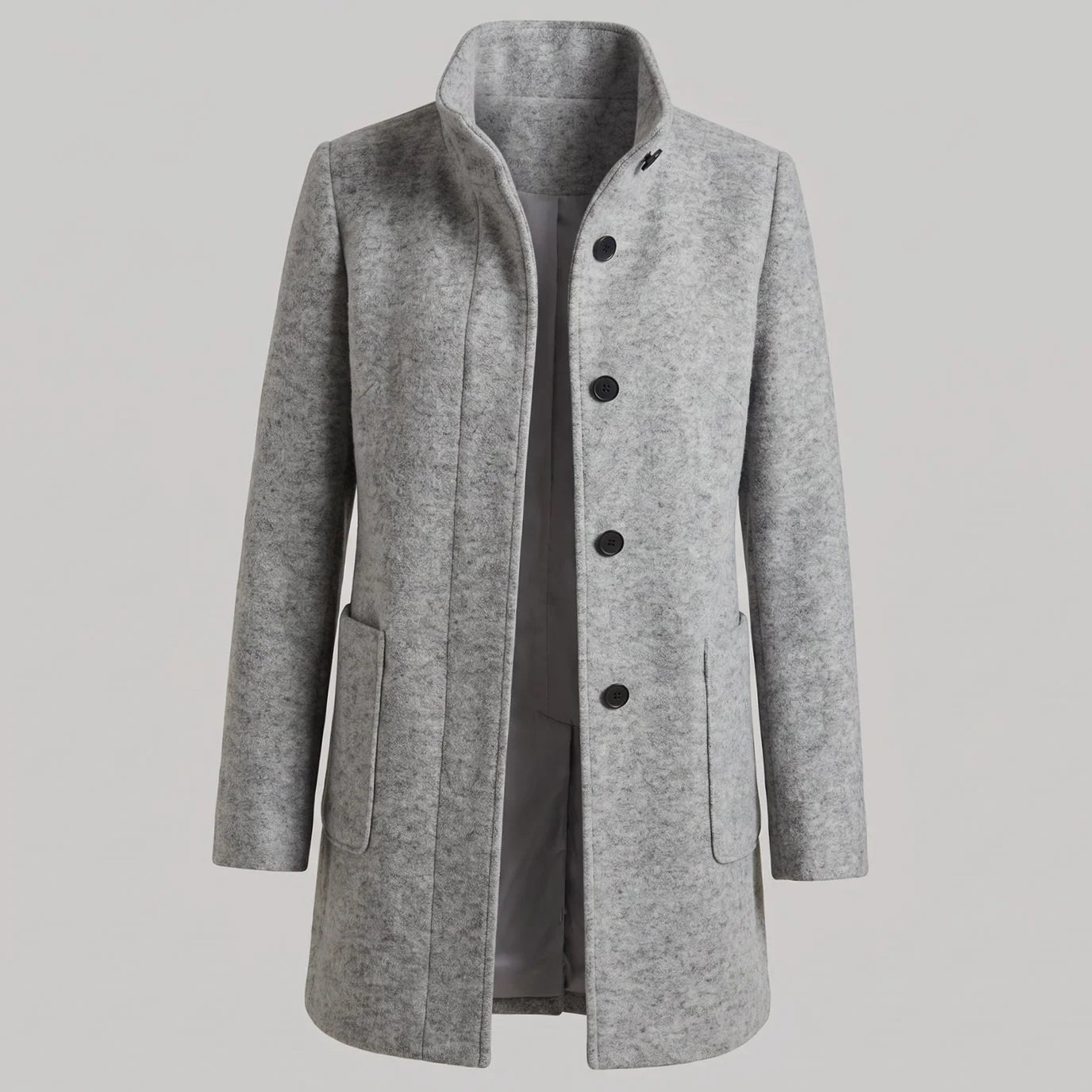 Greta | Damen Mantel mit Stehkragen Longline Knopfleiste Trenchcoat 0