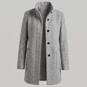Greta | Damen Mantel mit Stehkragen Longline Knopfleiste Trenchcoat 0