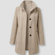 Greta | Damen Mantel mit Stehkragen Longline Knopfleiste Trenchcoat 5