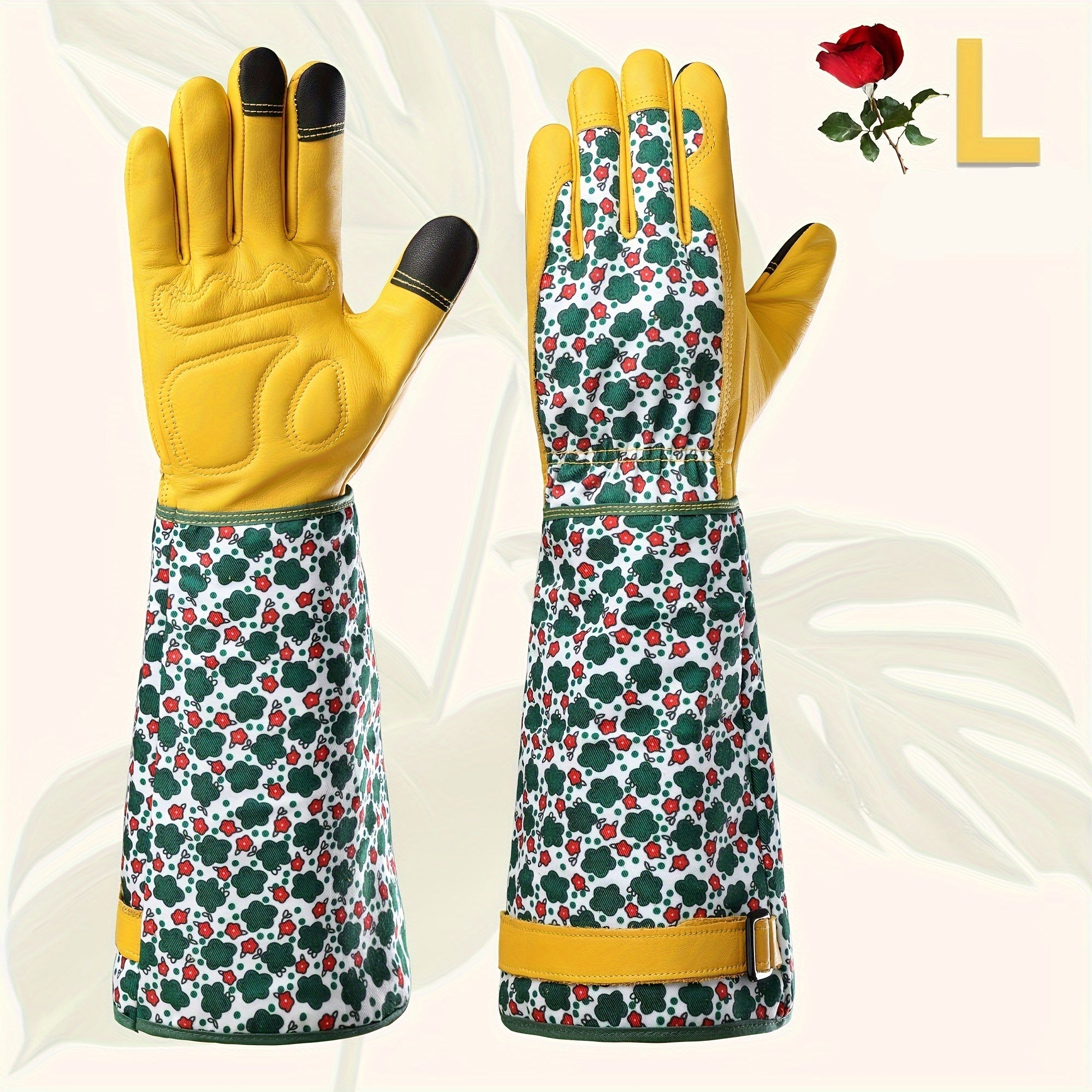 Guanti da giardinaggio da donna – Guanti resistenti in pelle bovina anti-spine con stampa floreale verde e funzione touchscreen, accessorio traspirante per lavori in giardino 6