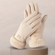 Guanti invernali in peluche da donna - Guanti rosa con touchscreen e design intelligente a dita intere per un abbigliamento da esterno caldo, antivento ed elegante 1
