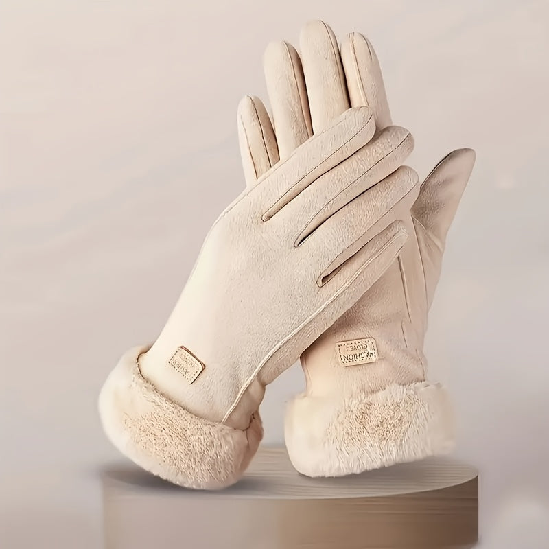 Guanti invernali in peluche da donna - Guanti rosa con touchscreen e design intelligente a dita intere per un abbigliamento da esterno caldo, antivento ed elegante 1