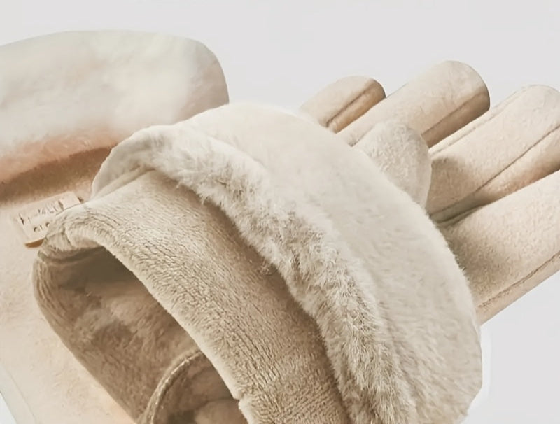 Guanti invernali in peluche da donna - Guanti rosa con touchscreen e design intelligente a dita intere per un abbigliamento da esterno caldo, antivento ed elegante 5