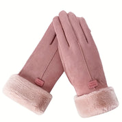 Guanti invernali in peluche da donna - Guanti rosa con touchscreen e design intelligente a dita intere per un abbigliamento da esterno caldo, antivento ed elegante 6