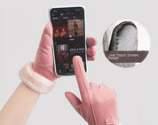 Guanti invernali in peluche da donna - Guanti rosa con touchscreen e design intelligente a dita intere per un abbigliamento da esterno caldo, antivento ed elegante 7