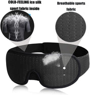 Maschera per dormire in tessuto sportivo traspirante, nero, con tecnologia ice silk, design ergonomico, ideale per comfort e relax notturno.