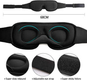 Maschera per dormire nera 3D, 68 cm, con cinturino regolabile, memory foam a lento rimbalzo, chiusura in velcro super adesiva, comfort occhi.