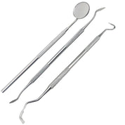 Set di strumenti dentali in acciaio inox, specchietto e sonde, per igiene orale professionale, odontoiatria, pulizia dentale, strumenti dentistici.