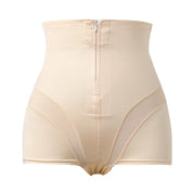 Guaina modellante beige a vita alta con cerniera, design snellente per addome e fianchi, intimo contenitivo donna, tessuto elastico e confortevole.
