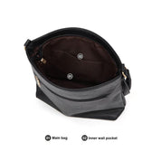 Borsa a tracolla nera in pelle con tasca interna, design elegante e spazioso, ideale per moda donna, accessori di lusso, shopping e lavoro.