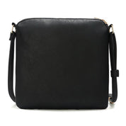 Borsa a tracolla nera in pelle sintetica, design minimalista, chiusura con zip, ideale per donna, moda casual ed elegante.