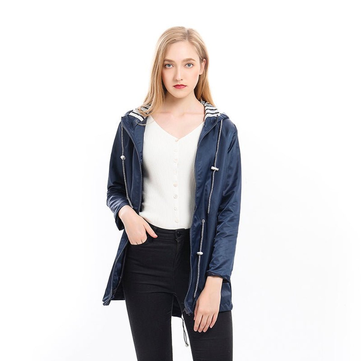 Impermeabile Donna Leggero con Cappuccio e Coulisse Vita Regolabile 1
