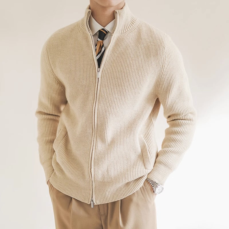 Jan | Herren Frühling Strickpullover mit durchgehendem Reißverschluss und Rippstruktur 0