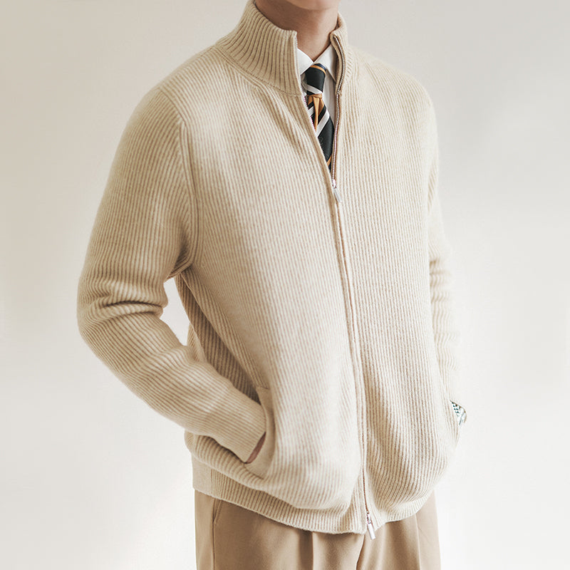 Jan | Herren Frühling Strickpullover mit durchgehendem Reißverschluss und Rippstruktur 1
