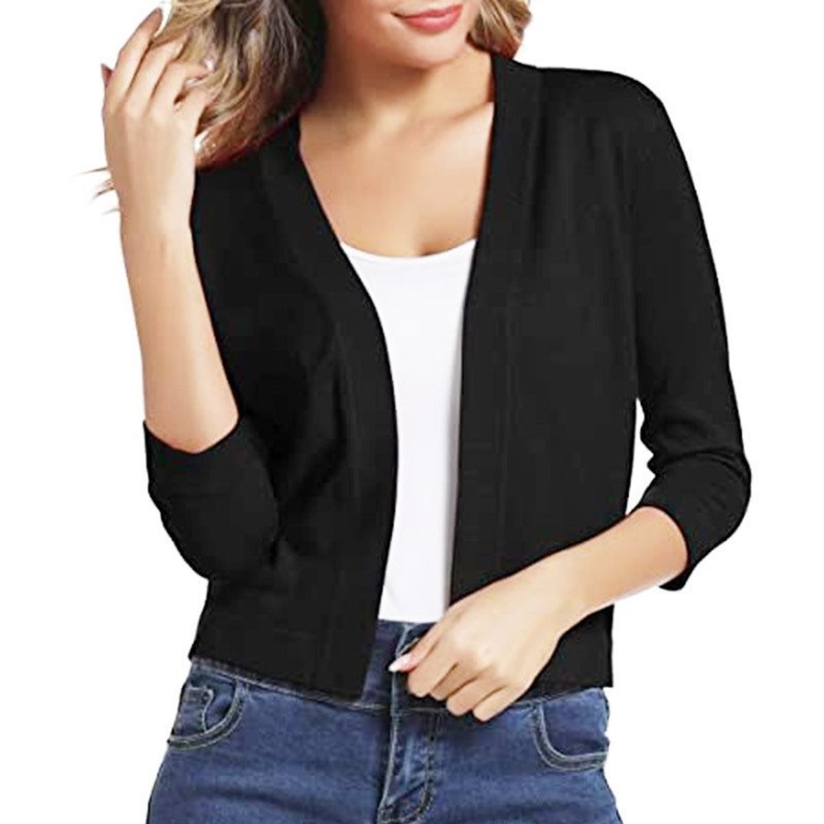 Katharina | Damen Offener Kurzjacken-Cardigan mit 3/4-Ärmeln 1