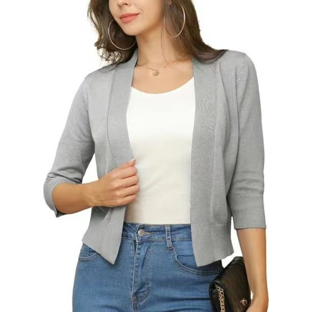 Katharina | Damen Offener Kurzjacken-Cardigan mit 3/4-Ärmeln 12