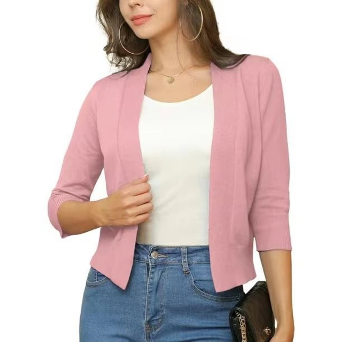 Katharina | Damen Offener Kurzjacken-Cardigan mit 3/4-Ärmeln 19