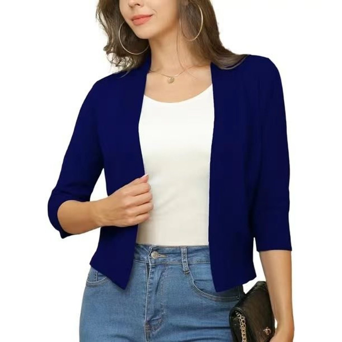 Katharina | Damen Offener Kurzjacken-Cardigan mit 3/4-Ärmeln 4
