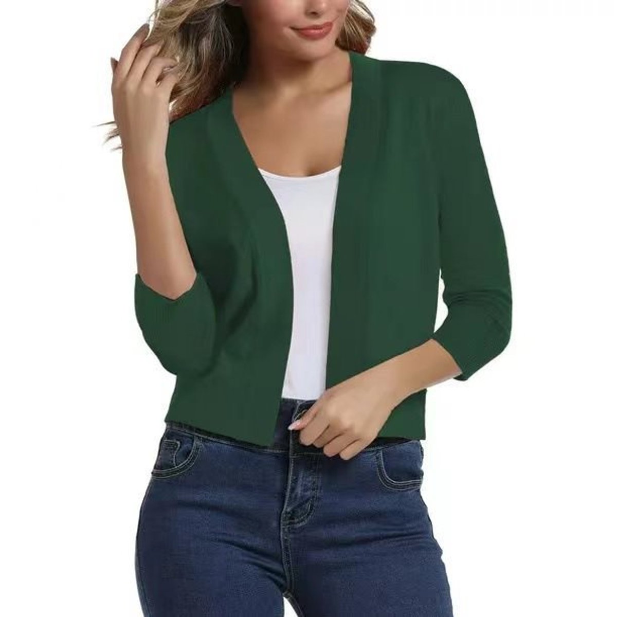 Katharina | Damen Offener Kurzjacken-Cardigan mit 3/4-Ärmeln 5