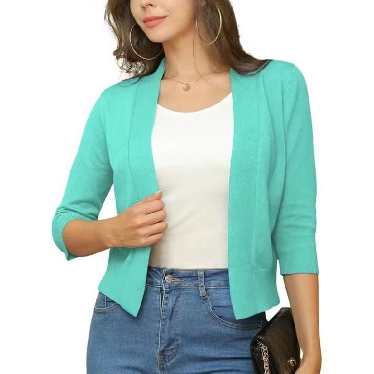 Katharina | Damen Offener Kurzjacken-Cardigan mit 3/4-Ärmeln 7