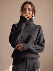 Katharina | Damen Rollkragenpullover mit geometrischem Strickmuster Langarm 11