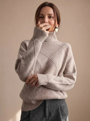 Katharina | Damen Rollkragenpullover mit geometrischem Strickmuster Langarm 12