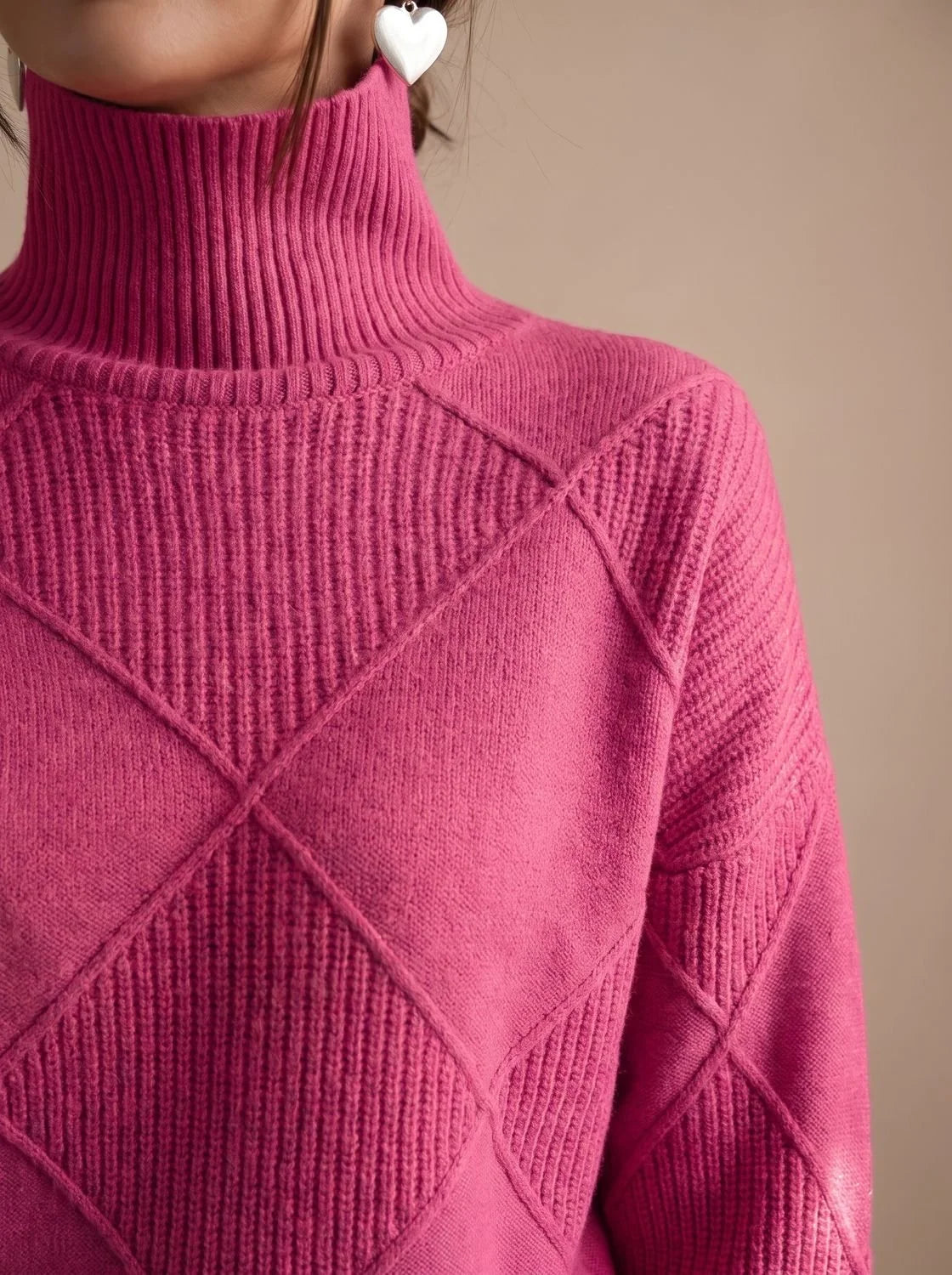 Katharina | Damen Rollkragenpullover mit geometrischem Strickmuster Langarm 2