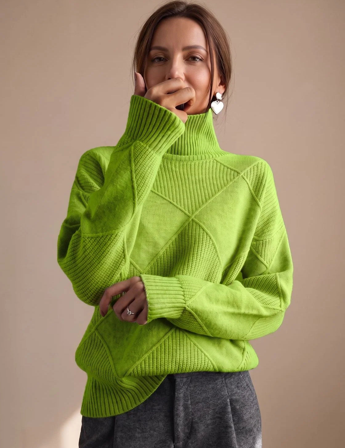 Katharina | Damen Rollkragenpullover mit geometrischem Strickmuster Langarm 6