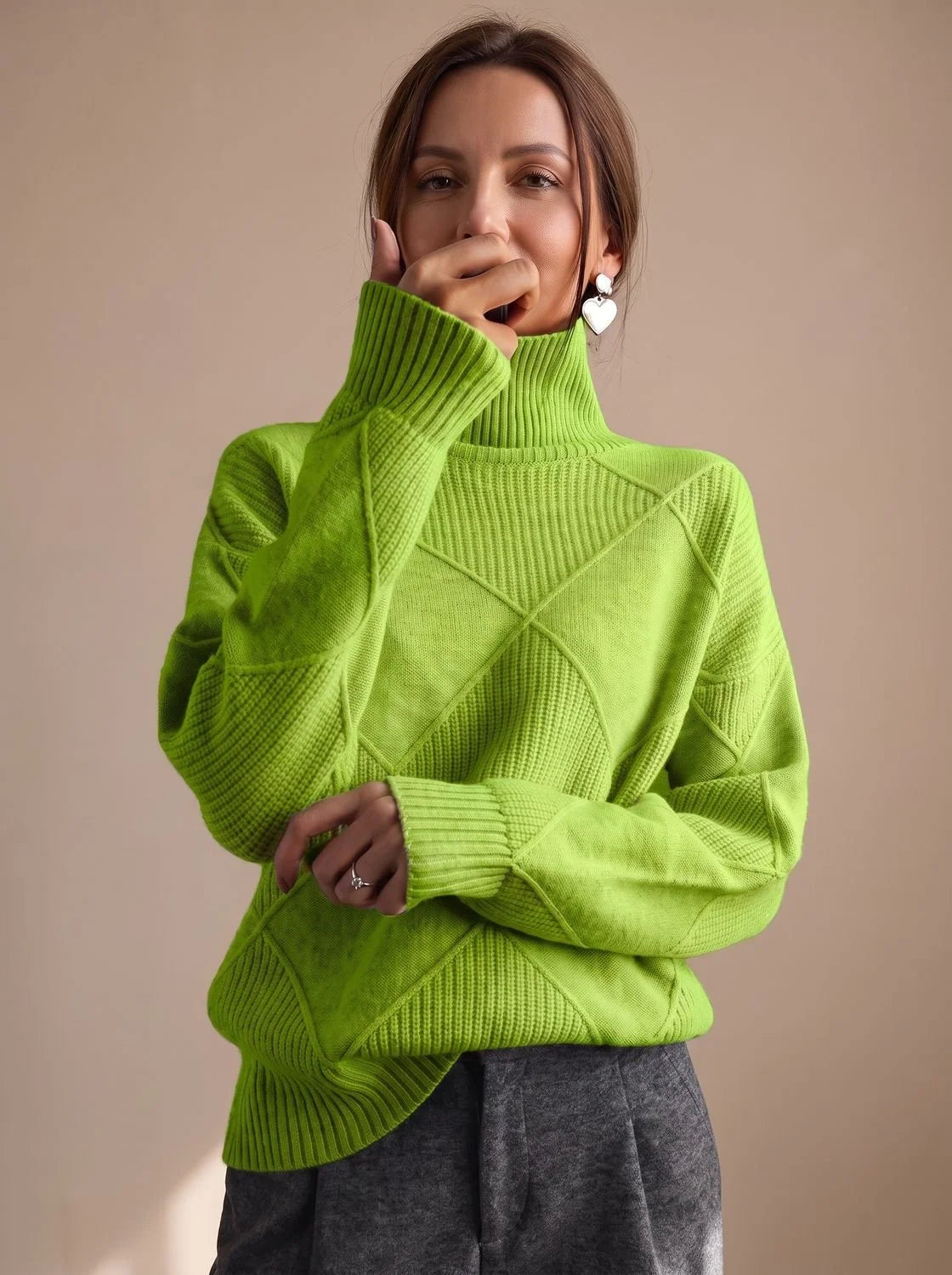 Katharina | Damen Rollkragenpullover mit geometrischem Strickmuster Langarm 6