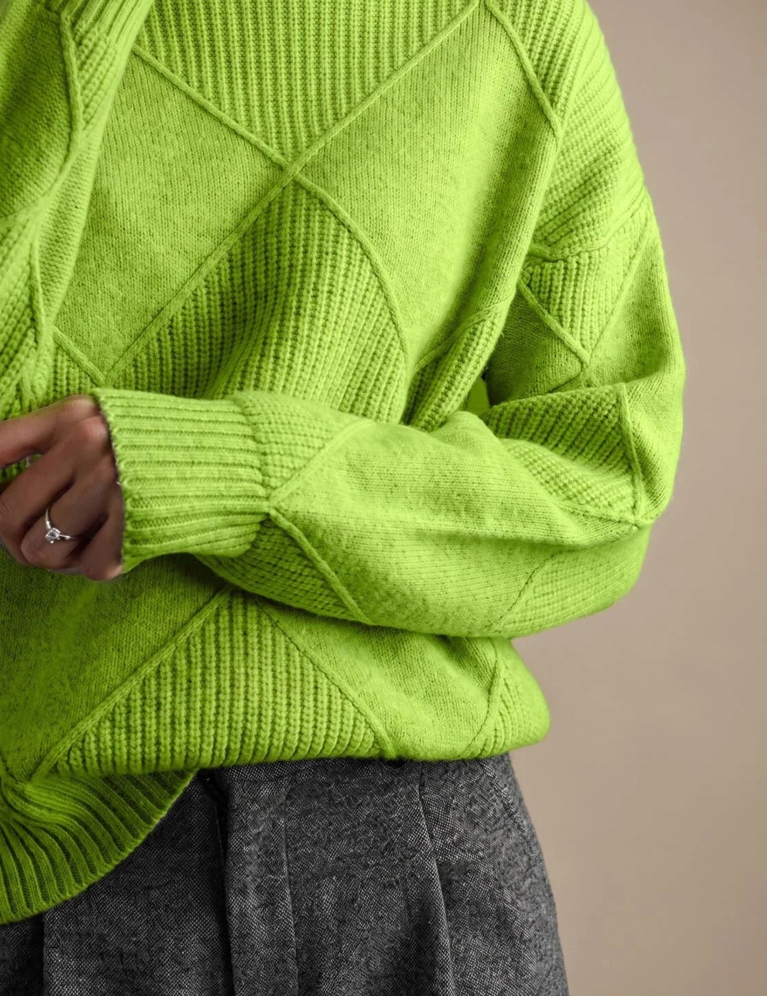 Katharina | Damen Rollkragenpullover mit geometrischem Strickmuster Langarm 7