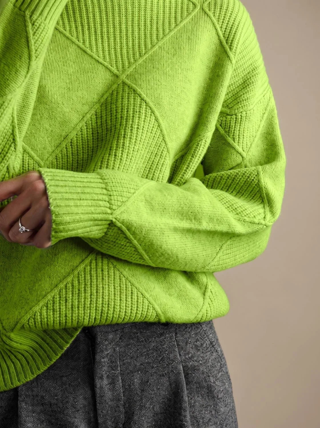 Katharina | Damen Rollkragenpullover mit geometrischem Strickmuster Langarm 7
