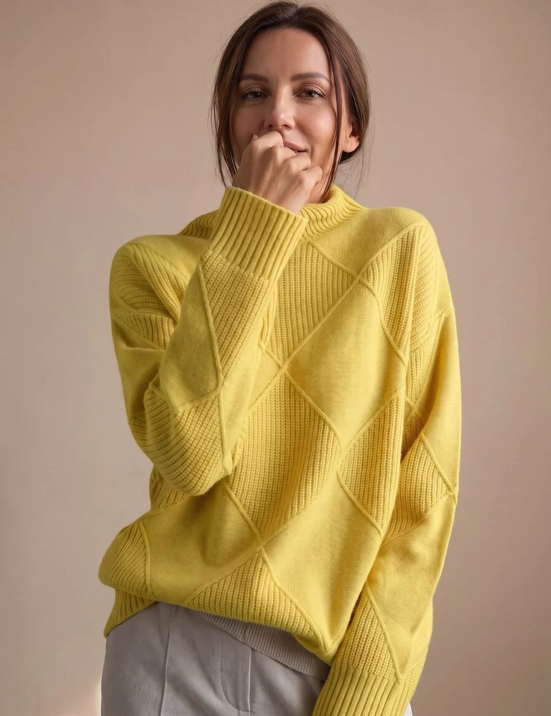 Katharina | Damen Rollkragenpullover mit geometrischem Strickmuster Langarm 9