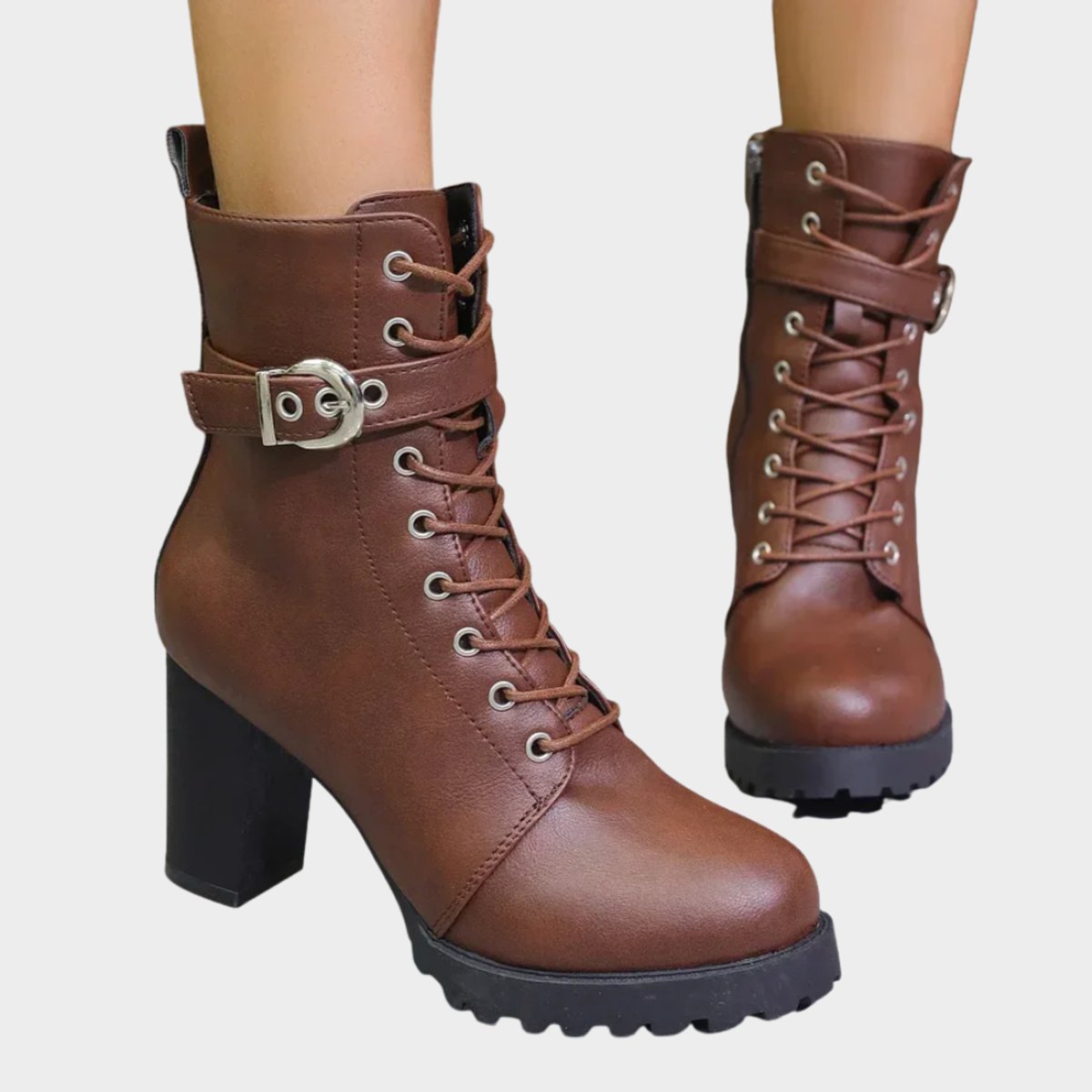 Katharina | Damen Schnürer-Ankle-Boots mit Blockabsatz und Schnalle 0