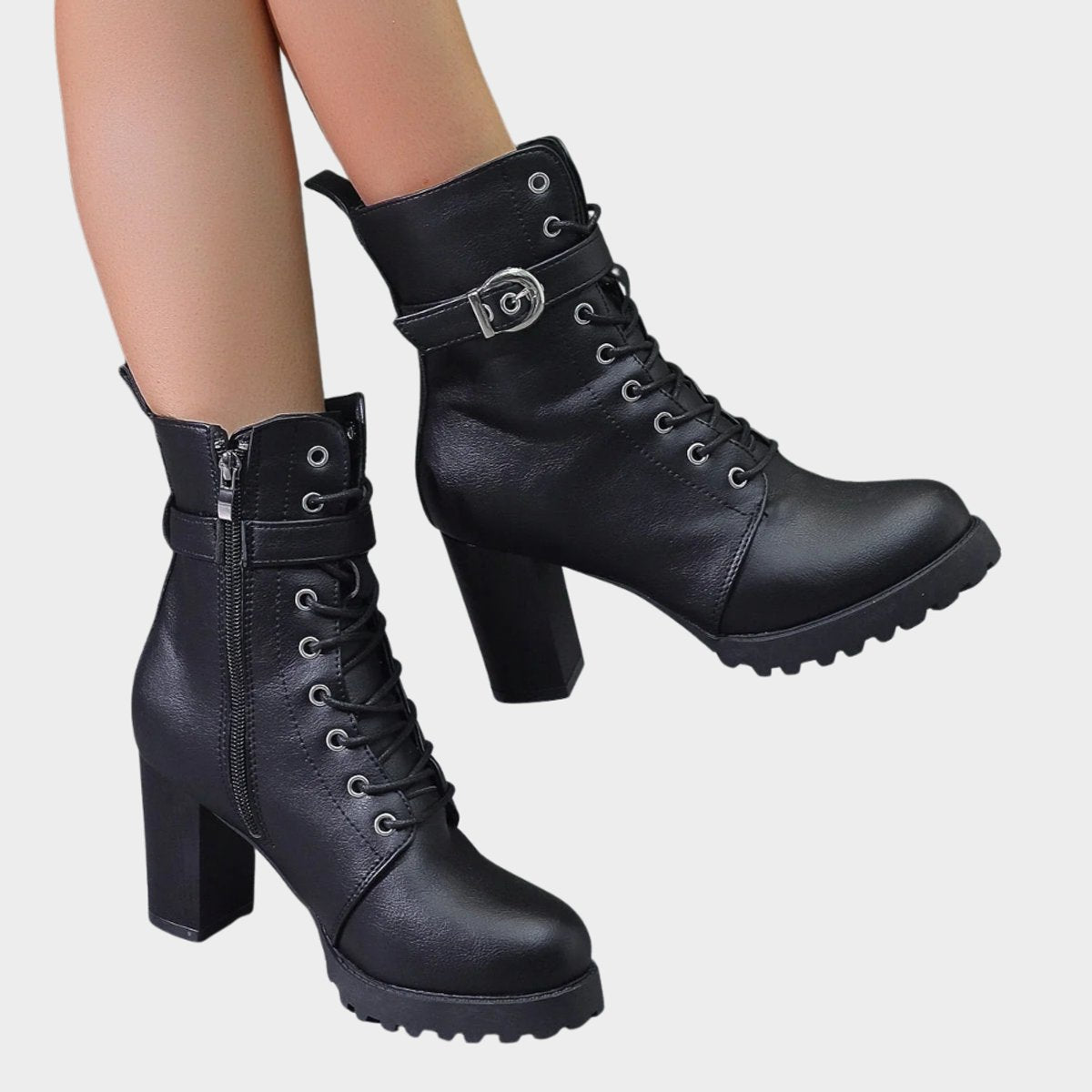 Katharina | Damen Schnürer-Ankle-Boots mit Blockabsatz und Schnalle 3