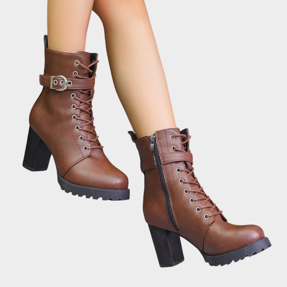 Katharina | Damen Schnürer-Ankle-Boots mit Blockabsatz und Schnalle 6