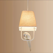 Lampada a Sospensione con Paralume in Lino e Decorazione Uccelli per Interni Eleganti 0