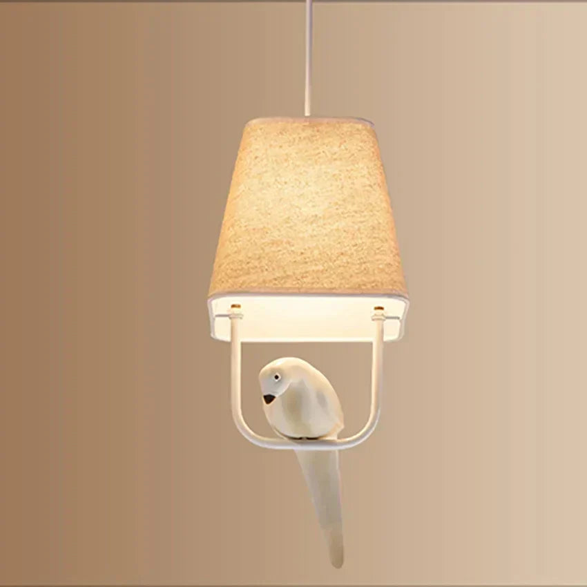 Lampada a Sospensione con Paralume in Lino e Decorazione Uccelli per Interni Eleganti 0