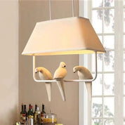 Lampada a Sospensione con Paralume in Lino e Decorazione Uccelli per Interni Eleganti 2