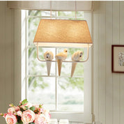 Lampada a Sospensione con Paralume in Lino e Decorazione Uccelli per Interni Eleganti 3