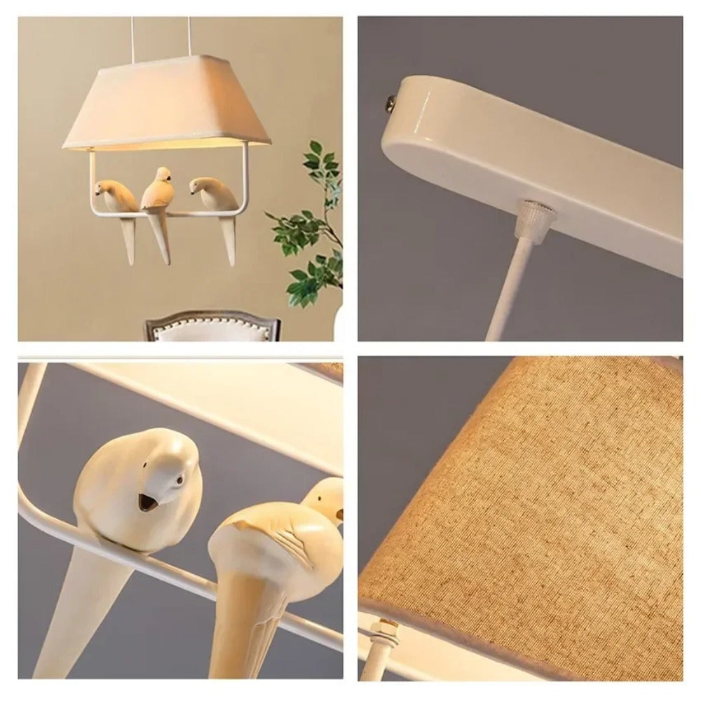 Lampada a Sospensione con Paralume in Lino e Decorazione Uccelli per Interni Eleganti 5