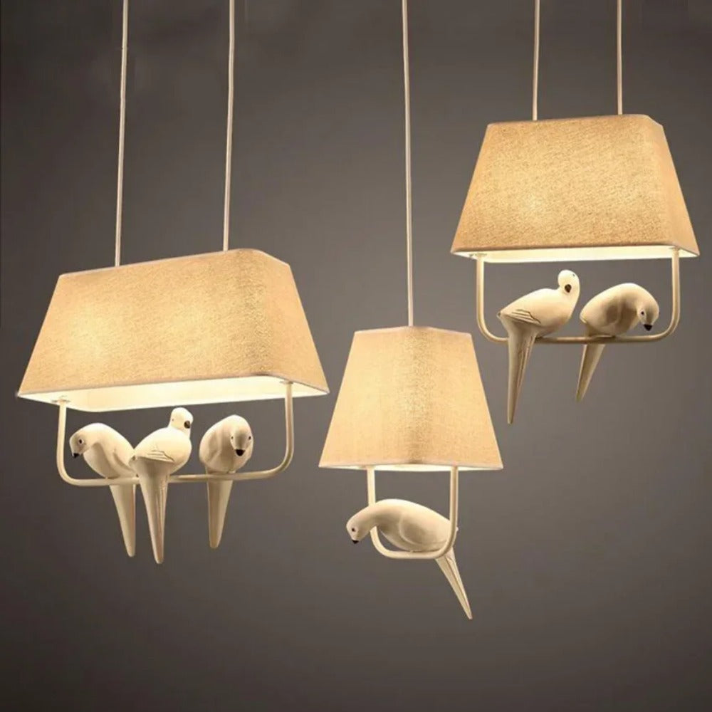Lampada a Sospensione con Paralume in Lino e Decorazione Uccelli per Interni Eleganti 6