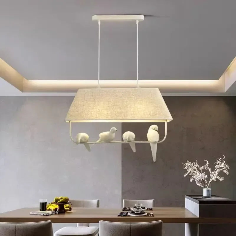 Lampada a Sospensione con Paralume in Lino e Decorazione Uccelli per Interni Eleganti 7