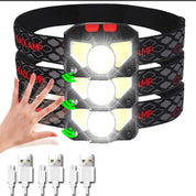 Lampada frontale a LED ricaricabile tramite USB: torcia frontale luminosa attivata da sensore per pesca, escursionismo, ricerca di emergenza o campeggio avventuroso 11