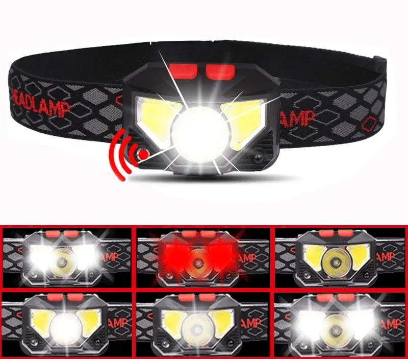 Lampada frontale a LED ricaricabile tramite USB: torcia frontale luminosa attivata da sensore per pesca, escursionismo, ricerca di emergenza o campeggio avventuroso 6