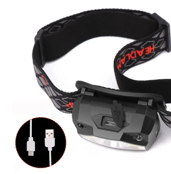 Lampada frontale a LED ricaricabile tramite USB: torcia frontale luminosa attivata da sensore per pesca, escursionismo, ricerca di emergenza o campeggio avventuroso 7