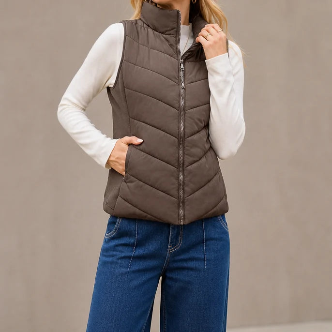 Layerly – Stand Collar Quilted Puffer Vest 13