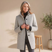 Leonie | Damen Wollmantel mit Stehkragen Knopfleiste Wintermantel 0