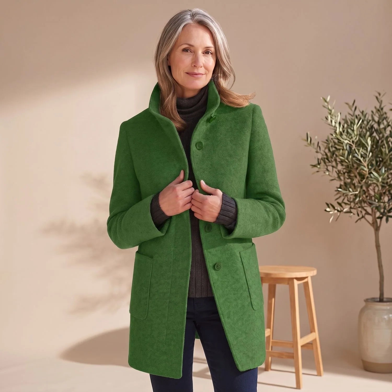 Leonie | Damen Wollmantel mit Stehkragen Knopfleiste Wintermantel 2